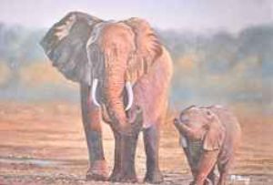 "Mother Elephant with Her Calf"
