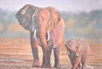 "Mother Elephant with Her Calf"