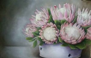 "Proteas in Enamel Bowl"