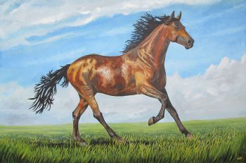 "Brown Horse Running in a Field"