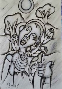 "Girl with Fynbos and Bird"