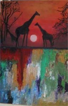 "Giraffes at sunset"