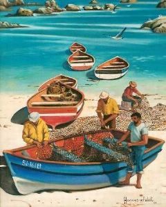 "Fishermen, Repairing Nets"