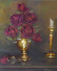 "Red Roses with Candle "