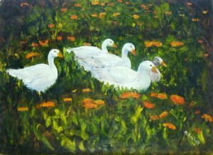 "Ducks in a Calendula Garden "