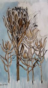 "Protea with Leocadendrons (Sea-Blue)"