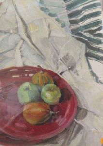 "Still Life - Red Bowl and Fruit"