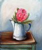 "Pink Protea in Enamel Coffee Kettle"