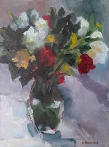 "Still Life with Red, White and Yellow Roses"