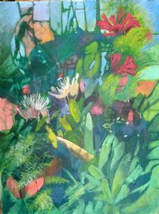 "Fynbos with Proteas, Ferns and Leaves.  "