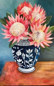 "Proteas in Delft Vase"