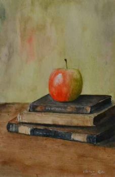 "Three Books with Apple"