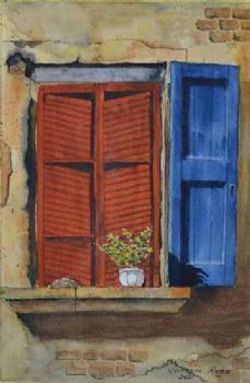 "Window with Red Shutters"