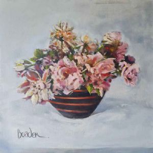 "Flowers in Striped Vase"