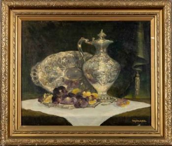 "Still Life of Silver Claret Jug "
