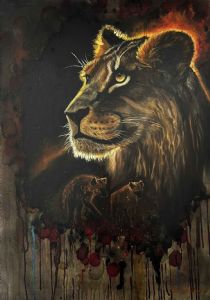 "African Lioness Painting Before the First Light"