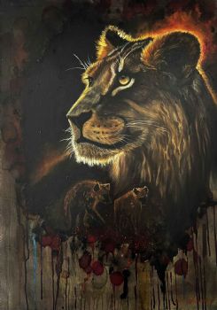 "African Lioness Painting Before the First Light"