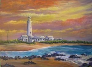 "Lighthouse in evening glow"