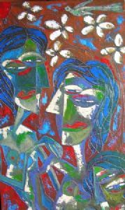 "3 Women with Flowers and Bird"