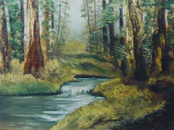 "Mountain Stream in Woods"
