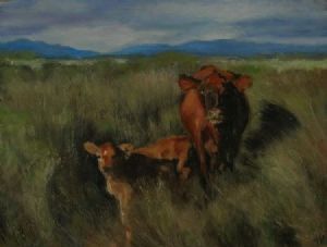 "Cow and Calf in Sandveld Landscape"