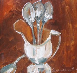"Silver Jug with Sugar Spoons"