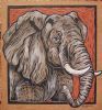 "Elephant - Coloured & Incised Woodcut Block 1/1"