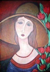 "Lady and tulips"
