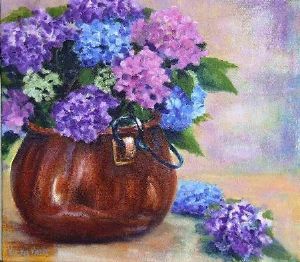 "Copper Pot & Hydrangeas"