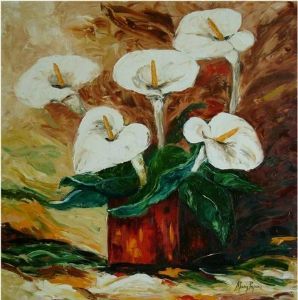 "Arums in Red Pot"