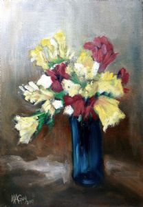 "Freesias in a Blue Vase"