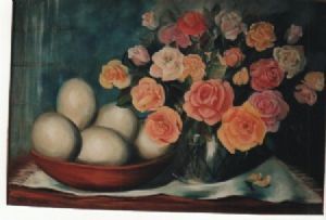 "Roses and Ostrich Egg Still Life"