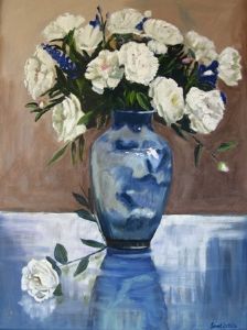 "Peonies in Oriental Vase"