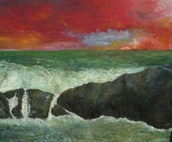 "Red sky Sea and rocks south africa"