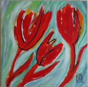 "Three Red Tulips"