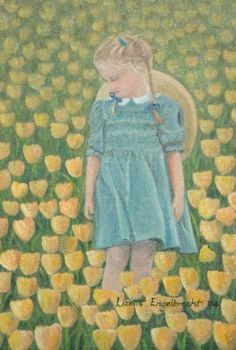 "Girl Admiring Tulips"