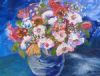"Mixed Flowers on Blue"