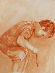 "A little boy with a fish"