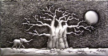 "Baobab Tree & Elephant 2 in Metal 1/1."