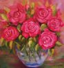 "Coral Roses In Glass Vase"