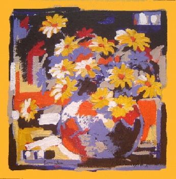 "Yellow Daisies in an African Pot"