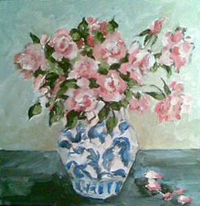 "Roses in Blue Vase"