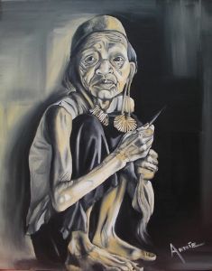 "Crouching old indonesian lady"