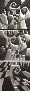 "Checked Patterns Tryptch in Metal"