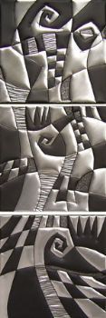 "Checked Patterns Tryptch in Metal"