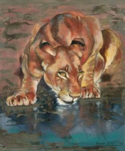 "Lioness at Waterhole"
