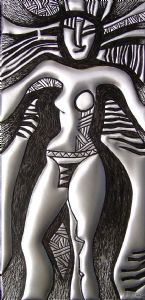 "Birdwoman #3 in Metal Tribal Sculpture"