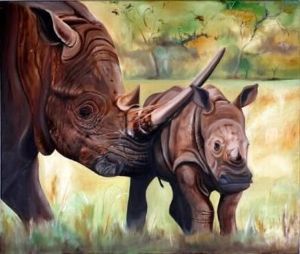 "Rhino and Calf"
