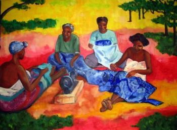 "Madagascan women sewing"