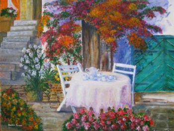 "Having Tea in the Courtyard"
